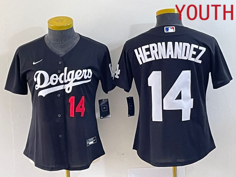 Youth Los Angeles Dodgers 14 Hernandez Black Nike Game 2023 MLB Jersey